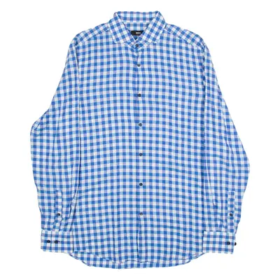 BOSS Slim Fit Mens Shirt Blue Gingham Long Sleeve M