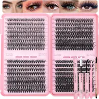 640 Pcs Lash Clusters Kit  | Wispy, Fluffy D-Curl Extensions (9-16mm) | Thin Band for Natural Look | Includes Bond, Seal, Twe...