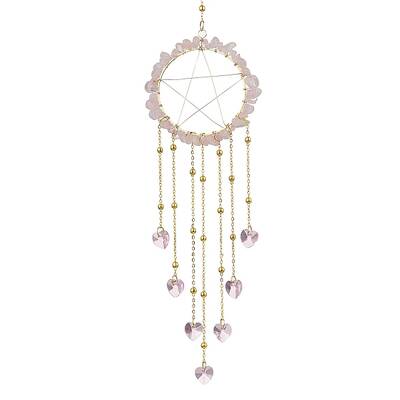 Wire Wrapped Natural Rose Quartz Chips Ring Hanging Ornaments