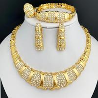 Elegant Rhinestone Decor Jewelry Set For Women Fashion 18K Gold Plated Necklace Earrings Bracelet And Ring 4PCS Set Jewelry F...