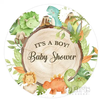 Aperturee Its A Boy Green Leaves Dinosaur Round Baby Shower Backdrop | Round Party Backdrop | Baby Shower Backdrop Ideas | Ci...