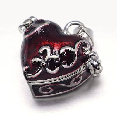 Enamel Heart Rack Plating Brass Prayer Box Pendants