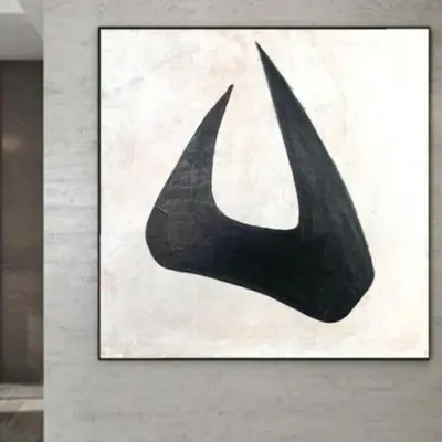Abstract Paintings on Canvas Abstract Horns Painting Black and White Wall Artwork Bull Horn Painting Office Decor Canvas Oil ...