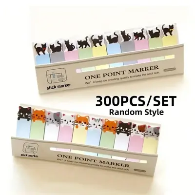 Cute Accessories Cat Pattern Sticky Note, 300pcs Self-adhesive Index Sticker, School Accessories, Stationery Supplies for Hom...