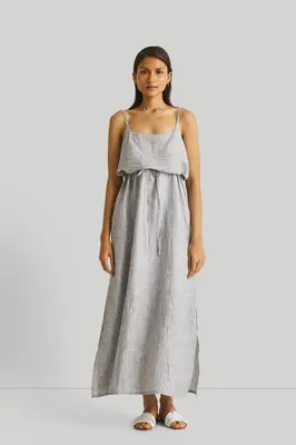 Strappy Pin Striped Maxi Dress | Color: Pin-striped Linen | Size: XS