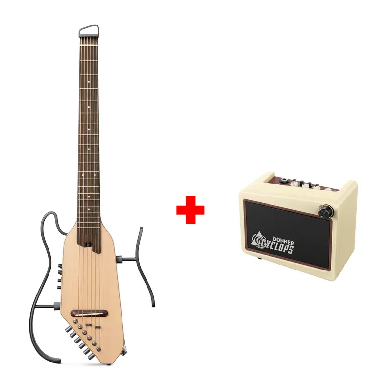 Donner HUSH™ I PRO Acoustic-Electric Travel Guitar - Natural / Guitar+Cyclops Amplifier