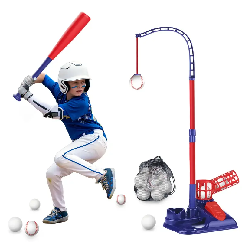deAO 3-in-1 T Ball Sets, Baseball Training Equipment with Tee Ball Stand, Hanging Tee, Ball Launcher,6pcs Baseballs, Adjustab...