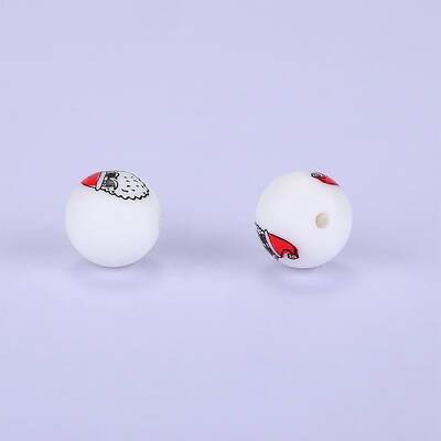 Printed Round with Snowman Pattern Silicone Focal Beads