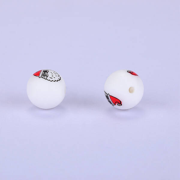 Printed Round with Snowman Pattern Silicone Focal Beads