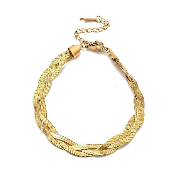 304 Stainless Steel Interlocking Herringbone Chain Bracelet for Men Women