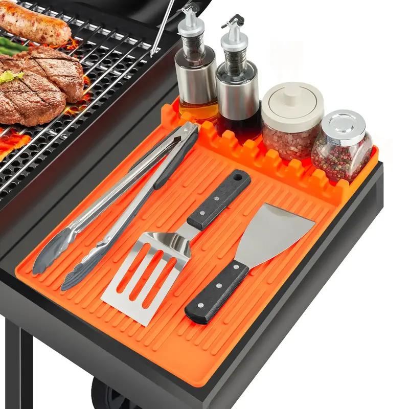 TRZZ Silicone Grill Cover Mat for Grill, Large Silicone Griddle Tools Mat with Drip Pad, Heat Resistant BBQ Grill Tool Rest &...