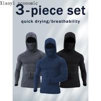 3pcs Men's Quick-Dry Hoodies Face Mask Breathable Sun Protection Gym,outdoor, Running & Casual Attire in Grey,Black ,Dark Blu...