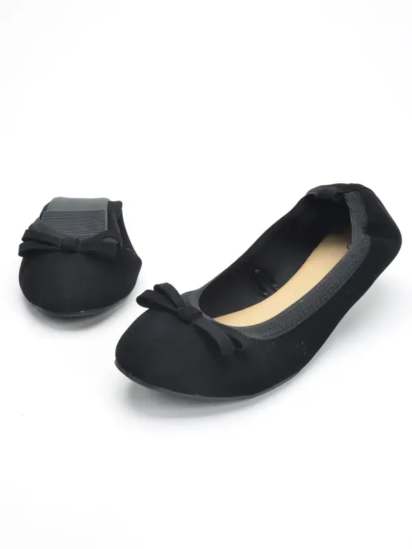 Women's Plain Soft Comfortable Ballet Flat Shoes, Bow Decoration, Elegant Fashion Ballet Dance Shoes for Women, Roll-up Folda...