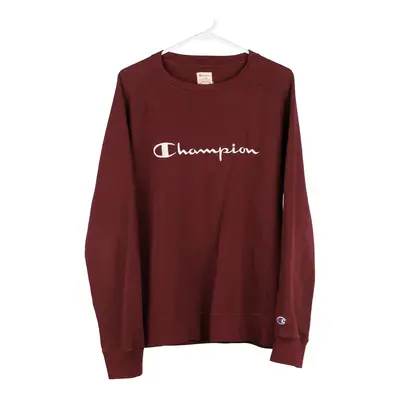 Champion Spellout Sweatshirt - Medium Burgundy Cotton Blend