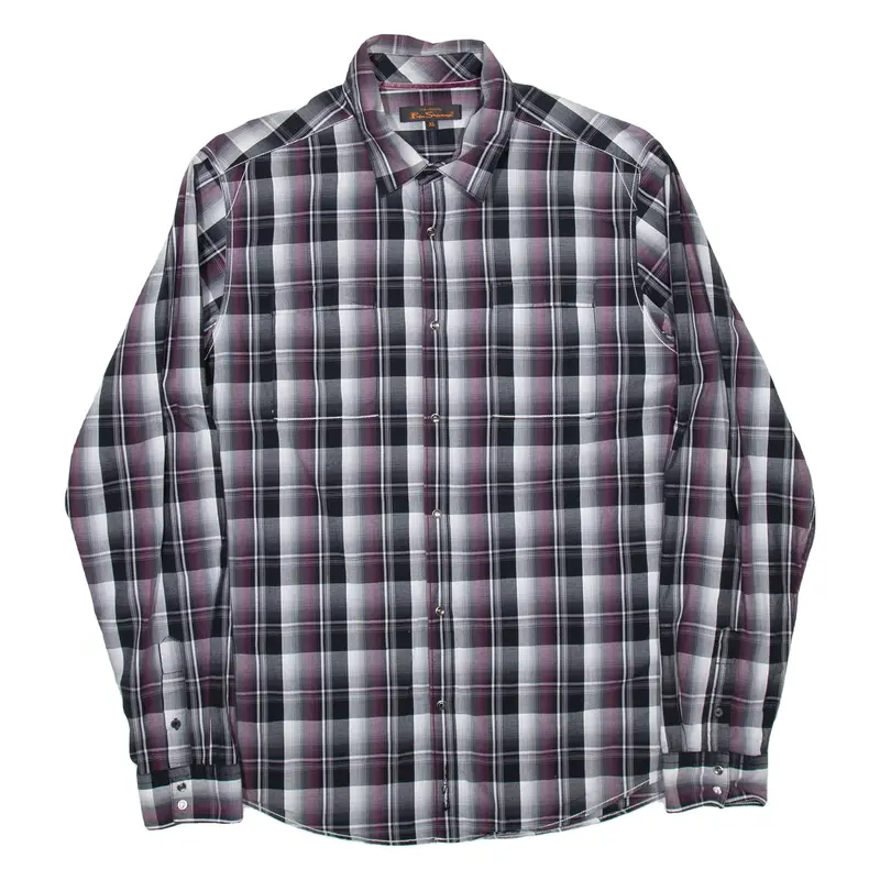 BEN SHERMAN Mens Shirt Purple Check Long Sleeve XL