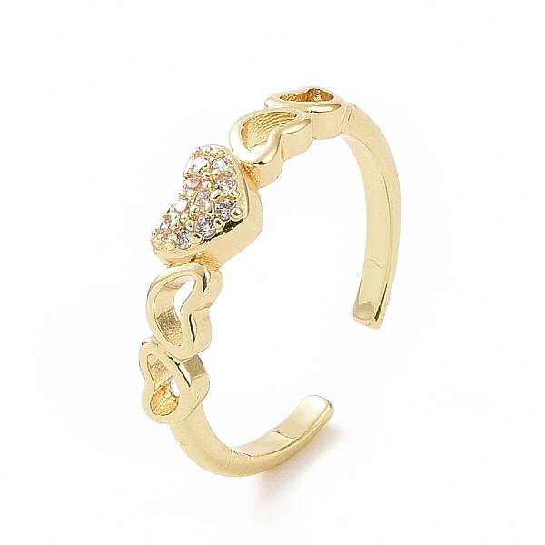 Clear Cubic Zirconia Heart Open Cuff Ring