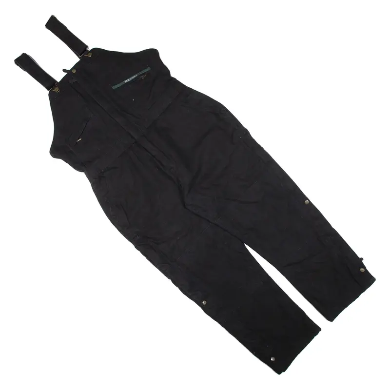 KEY Carpenter Double-knee Quilted Lined Workwear Mens Overalls Black Denim L W38 L29