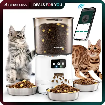 Automatic Cat Feeder for 3 Cats, 6L/25 Cups Smart WiFi Pet Feeder, Strong Anti-Jam System, Dual-Effect Desiccant Cat Food Dis...