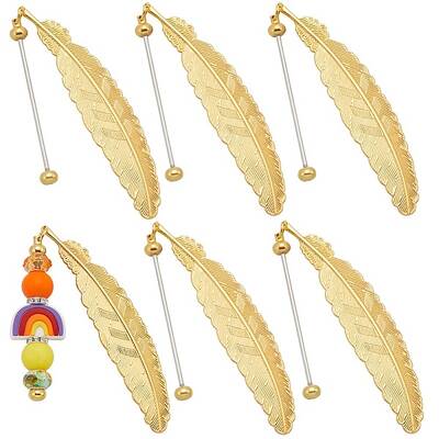 6Pcs Alloy Feather Pendant Bookmarks