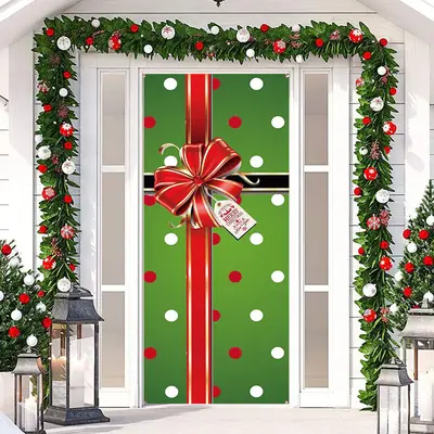 Green Red Dots Box Bowknot Christmas Door Cover - Aperturee