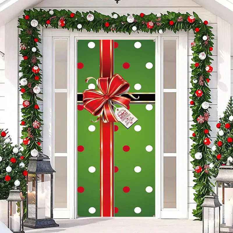Green Red Dots Box Bowknot Christmas Door Cover - Aperturee