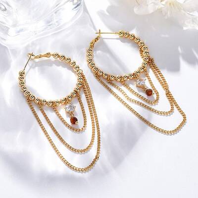 Brass Micro Pave Clear Cubic Zirconia Hoop Earrings