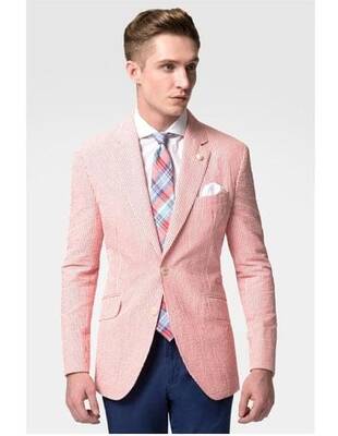 Red and White Striped Jacket Mens Fashion Casual Slim Fit Cheap Priced Blazer Jacket For Men Suit Jacket Red Stripe Seersucke...