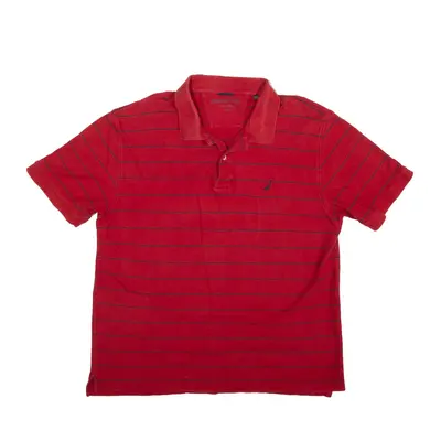 NAUTICA Polo Shirt Red Striped Short Sleeve Mens XL