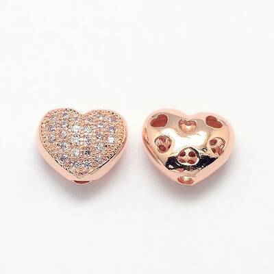 Brass Micro Pave Cubic Zirconia Hollow Beads