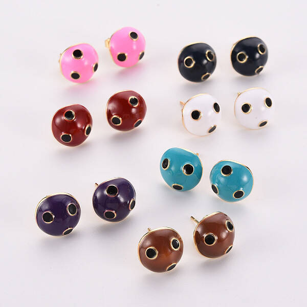 Brass Enamel Stud Earrings