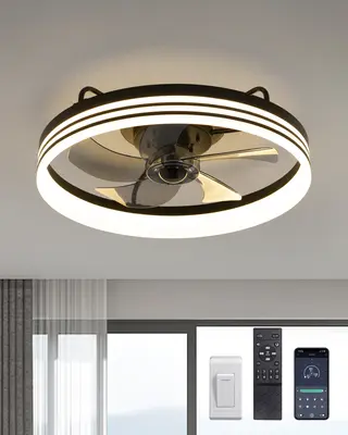 Ceiling Fans with Lights, Low Profile Ceiling Fan with Lamps and App & Remote Control, 6 Wind Speeds Smart Flush Mount Ceilin...