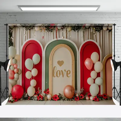 Modern Arch Balloons Floral Wedding Photo Backdrop