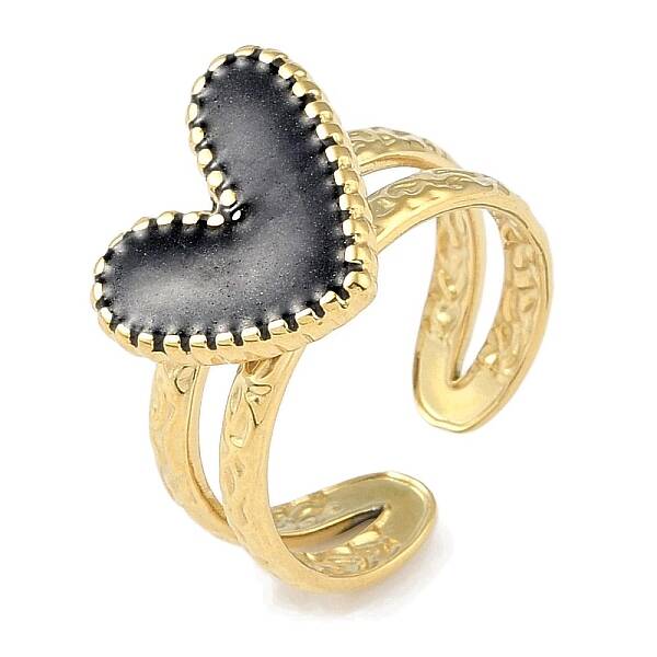 Ion Plating(IP) 304 Stainless Steel Enamel Heart Cuff Finger Rings