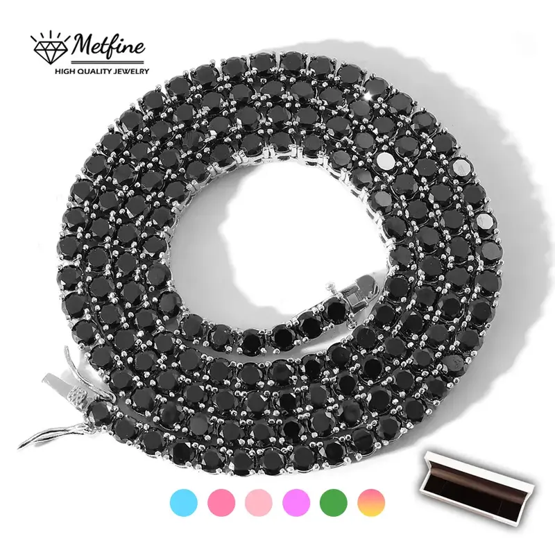 Iced Out Tennis Necklace 4mm Black /Green/ Blue/ Pink /Purple Color Tennis Chain Choker Necklace 16-24 Inches For Women Men H...