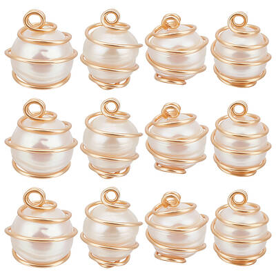 14Pcs Natural Cultured Freshwater Pearl Round Charms
