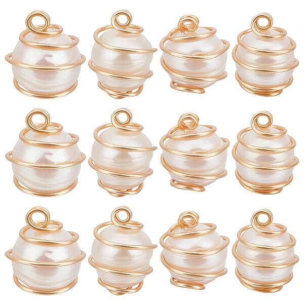 14Pcs Natural Cultured Freshwater Pearl Round Charms