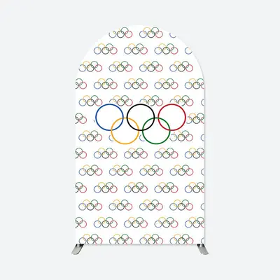 Aperturee Step And Repeat Olympic Rings White Arch Backdrop | Diy Chiara Backdrop Cover | Diy Arch Backdrop Cover | Circle Ar...