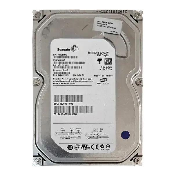 490699-001 HP 250GB 7200RPM SATA 3Gb/s 3.5-inch Hard Drive