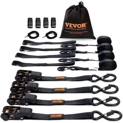 VEVOR Ratchet Tie Down Straps (4PK), 2200 lb Max Break Strength, Includes 4 Premium 1\