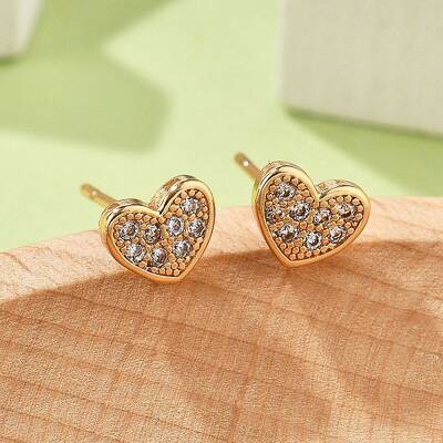 Brass Micro Pave Clear Cubic Zirconia Stud Earrings for Women