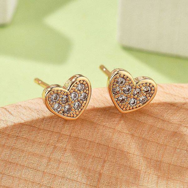 Brass Micro Pave Clear Cubic Zirconia Stud Earrings for Women
