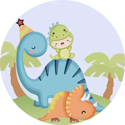 Aperturee Dinosaur Family On The Land Birthday Round Backdrop Kit | Circle Party Backdrop | Custom Round Backdrop | Circle Ba...