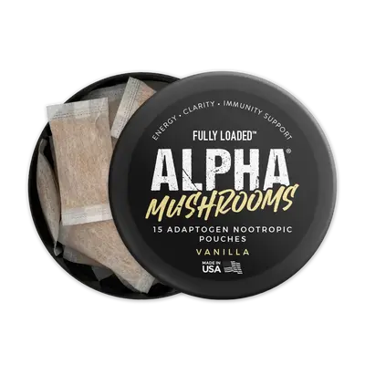 ALPHA MUSHROOM Vanilla Pouches by Fully Loaded - Focus, Mind, Body, Immunity Support - Lion's Mane, Cordyceps, Chaga, Sugar F...