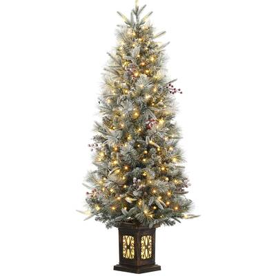 Garvee 4.5ft Pre-Lit Snow Flocked Christmas Tree with 200 LED Lights, Artificial Potted Xmas Tree with 8 Lighting Modes, Faux...
