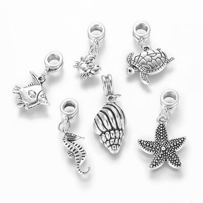 Mixed Ocean Theme Tibetan Style Alloy Large Hole European Dangle Charms