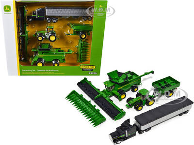 John Deere Grain Harvesting Set of 3 pieces of Equipment Replica Play Series 1/64 Diecast Model by ERTL TOMY