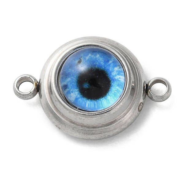 304 Stainless Steel & Acrylic Blue Evil Eye Connector Charms