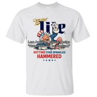 Miller Lite Uncle Sam Drunk Getting Star Spangled Hammered 4th of July T-Shirt, Independence Day Patriotic Unisex Cotton T-sh...