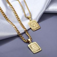A-Z Letters Square Charm Necklaces for Womens Men Gold Color Capital Letter necklace Cuban Curb Link Chain Fashion Jewelry