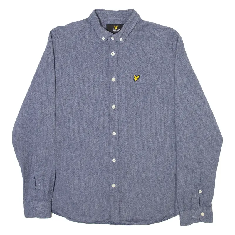 LYLE & SCOTT Mens Plain Shirt Blue Long Sleeve M